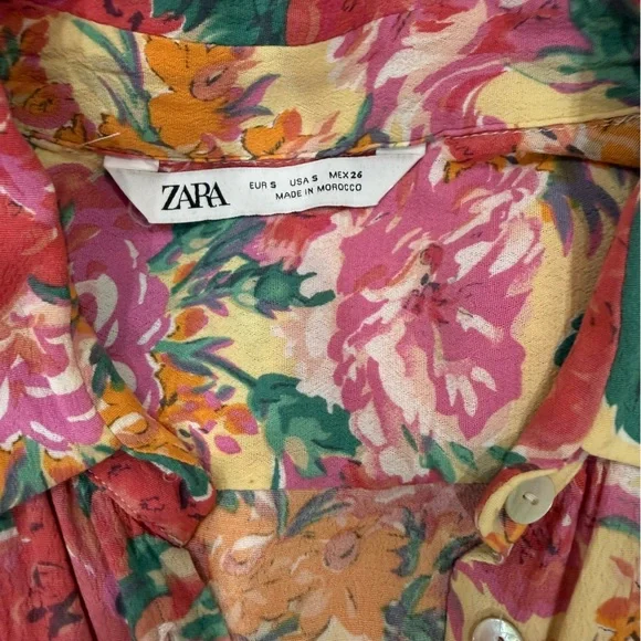 Zara Floral Button-Down Shirt - Red Green pink orange - Picture 5 of 6